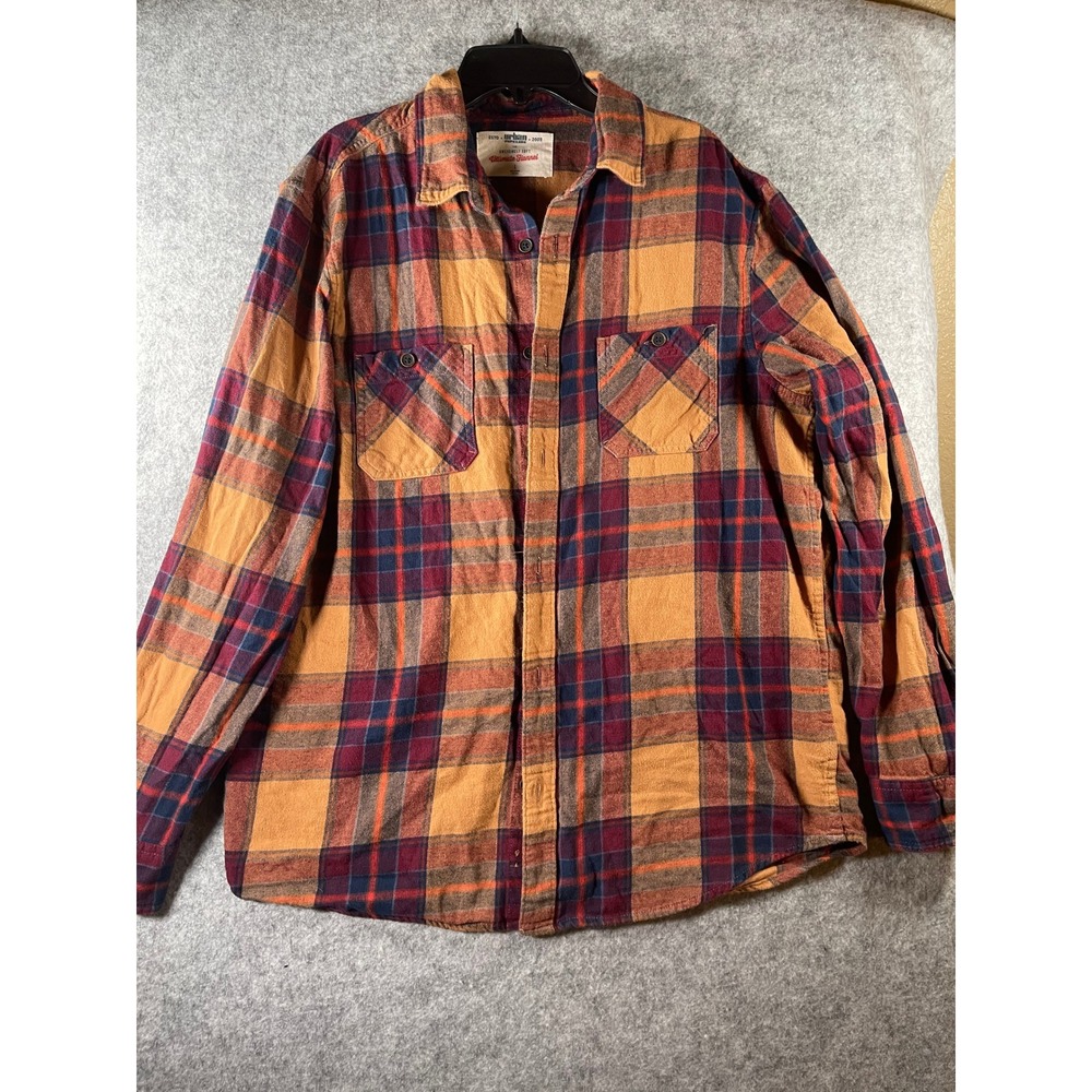 Urban‎ Pipeline Mens Ultimate Flannel Shirt Orange Blue Plaid Button Down Large